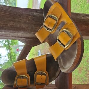 Josef Seibel Michelle Yellow Leather Buckle Upper Slide On Sandal